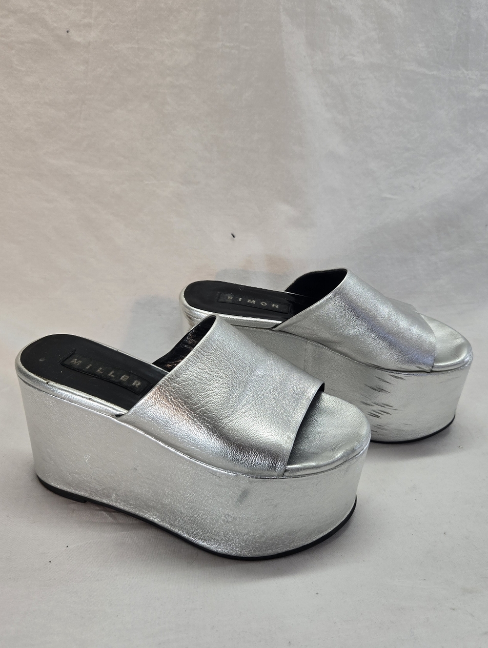 Simon Miller Women's 36 Silver Blackout Platform Mules Sandals